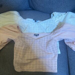 Express Women's Puff Sleeve Eyelet Blouses - Cream and Pink